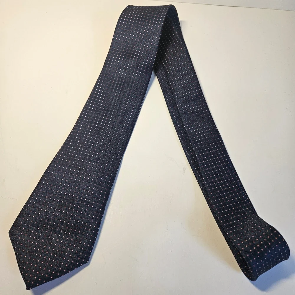 IFC Mens Navy Blue Pink‎ Pin Dot 100% Silk Handmade Necktie RN 121148